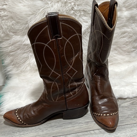 Nocona Lizard Toe Brown vantage Leather Western Boots Womens Size 6 A - Picture 6 of 13